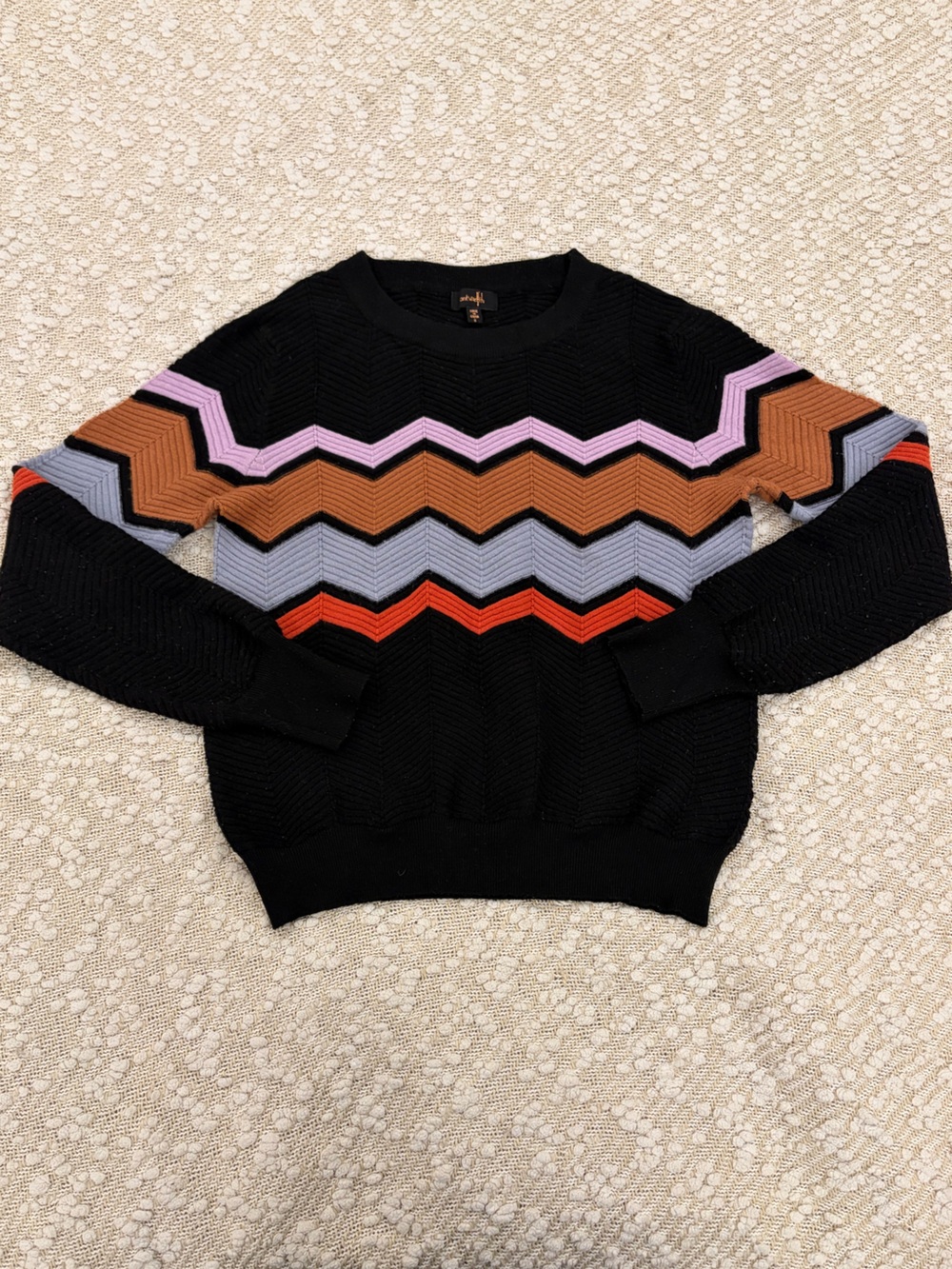 Black Multi Color Chevron-Stripe Women's Sweater